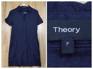 Theory Damen Petite P Navy Melange Strukturiert Gute Leinenmischung Kurzarm Kleid - Bild 1 von 10