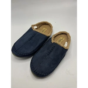 Deer Stags Nordic Mens Slippers Size 9M Navy Faux Fur Lined Mule Clog - Picture 1 of 6