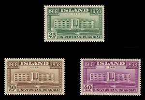 ICELAND Sc# 209-11, 1938 UNIVERSITY OF ICELAND, 20th ANNIV., MINT F-VF NH SET - Picture 1 of 1