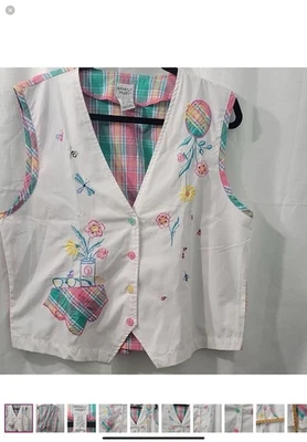 Chaleco Napa Valley Mujer Vintage Bordado Blanco Multicolor Botón Talla L Foto 1 de 4