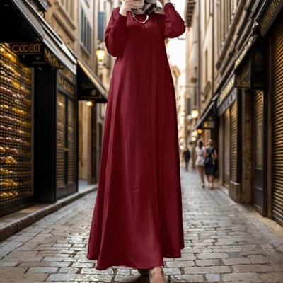 Women Muslim Kaftan Abaya Long Sleeve Party Gown Maxi Shirt Dress Ramadan Eid - Image 1 of 4