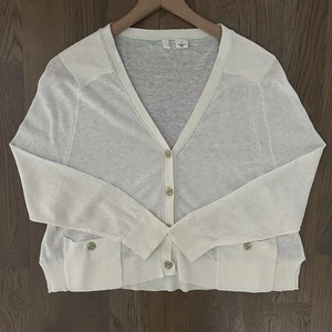 Moth Anthropologie V-Ausschnitt Leinenmischung Cardigan Pullover in Creme Größe Small - Bild 1 von 8
