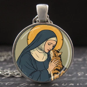 Heilige Gertrud von Nivelles Medaille Schutzpatronin der Katzen Reisende Gärtner Charm - Bild 1 von 3