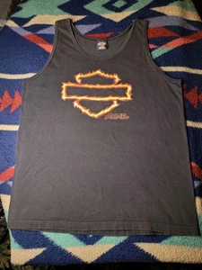 Vtg Harley Davidson Tank Top Mens XL Sleeveless T Shirt Flame Logo 2002 Black - Picture 1 of 9