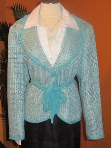 LANE BRYANT 20 NWT women's skirt suit turquoise white and silver jacket skirt - Picture 1 of 4