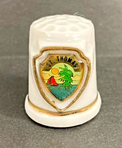 Fingerhut St. Thomas Jungferninseln Porzellan Souvenir mit Goldrand - Bild 1 von 7