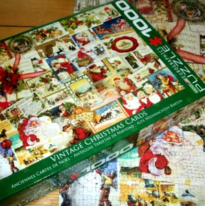 Jigsaw Puzzle 1000 Pieces Vintage Christmas Cards Collage Colorful Art Complete - Picture 1 of 12