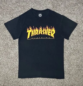 Thrasher Magazine Men’s T-Shirt FLAMES Graphic Tee Black S/S Crew Neck Size S - Picture 1 of 24
