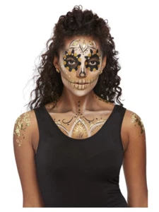 Gold Metallic FULL Make Up Kit Ladies Mexican Day Of The Dead Fancy Dress - Picture 1 of 1