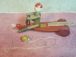 VINTAGE 1920s HUSTLER TOY BOY PEDALING CART PULL TOY HUSTLER TOY CORPORATION - Picture 1 of 7