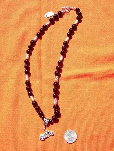 Handmade 22-inch Knotted Black Onyx Motorcycle Necklace A - Picture 1 of 3