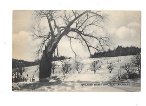 VTG Postcard Guilford Street Tow Brattleboro VT Black & White Skiers - Picture 1 of 2