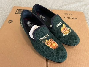 Ralph Lauren Paxton Polo Bar Dress Shoes Needlepoint Slippers Green Mens 7.5 - Picture 1 of 8