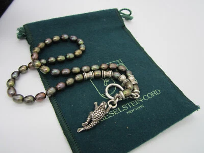 ESTATE VINTAGE BARRY KIESELSTEIN CORD STERLING SILVER FROG GRAY PEARL NECKLACE - Image 1 of 4