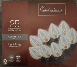 Celebrations 25 Indoor/Outdoor Clear C7 Christmas Light String 24ft - Picture 1 of 4