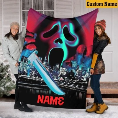 Mantas Scream Personalizadas, Películas Cara Fantasma Vellón Sherpa, Regalos de Halloween Foto 1 de 4