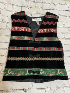 Karen Scott vintage velvet embroidered ugly Christmas Vest Medium See Video - Picture 1 of 4