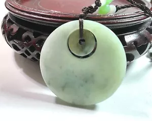 Certified Natural Green Jade Donut Pendant 42mm 27g Amulet Only Good Luck Wealth - Picture 1 of 5