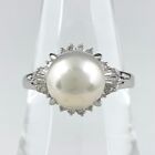 Pearl Design Ring Platinum Ring Melee Dia Pearl Ring Pt900 Pearl Diamond Women