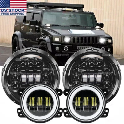 Kit combinado de faros LED halo de 7” pulgadas DRL y luces antiniebla de 4” para Hummer H2 H3T 06-10 Foto 1 de 4