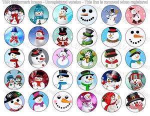 30 Precut 1" Snowman Bottle cap Images Set 2 - Picture 1 of 1
