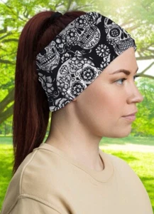 Sugar Skull Headscarf Tube Biker Face Cover Mask Neck Gaiter Bandana Balaclava - Picture 1 of 10