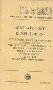 TM5-5038 Generator diesel Caterpillar D-397 Book Maintenance Operators US Army - Picture 1 of 1