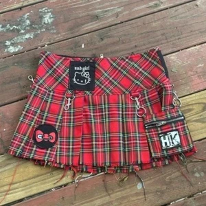 Dolls Kill Hello Kitty Red Plaid Pleated Mini Skirt - Picture 1 of 10