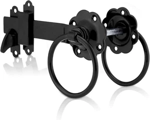 Heavy Duty Garden Ring Gate Latch Black 6"/150mm Fence Door Catch Set - Picture 1 of 2