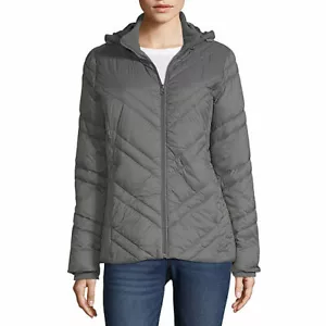 nwt xersion water resistant puffer jacket hooded lightweight jacket petite lrg - Picture 1 of 1