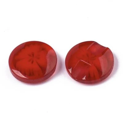 Resin Buttons 14mm x 14mm - Red Translucent Flower Pattern - Shank - Acrylic But - Image 1 of 3