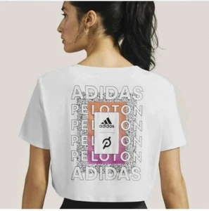 NUEVA Camiseta Top Adidas Pelotón Entrenamiento Recortado Blanca Mujer Logotipo M Mangas Cortas - Imagen 1 de 2