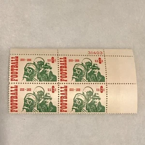 MINT 1869-1969 Football USA 6¢ 4 Plate Block Unused Postage Stamps Never Hinged - Picture 1 of 4