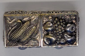 VINTAGE SILVER PLATED TRINKET STAMP PILL BOX TWO COMPARTMENTS corn and grapes - Picture 1 of 8