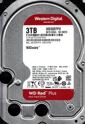 WD30EFPX-68C6CN0 S/N: WX72D WESTERN DIGITAL 3TB THAILAND MAY 2024 - Image 1 of 2