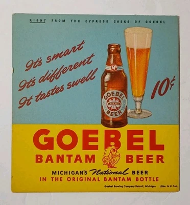 1940s Beer Sign Old Vintage Goebel Bantam Beer Advertising Sign Detroit Michigan - Image 1 of 4