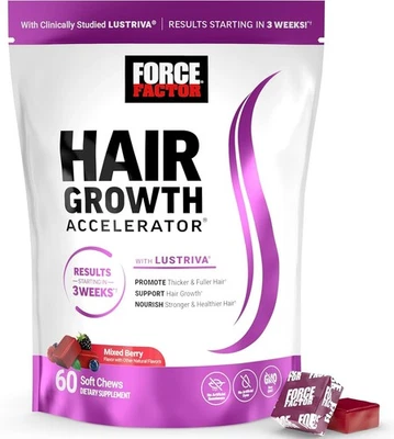 Force Factor Acelerador de Crecimiento del Cabello Masticables Suaves, Vitaminas de Crecimiento del Cabello para Mujeres Foto 1 de 4