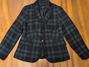 Talbots Petite Women’s Size 6 Blazer Jacket Green Blue Plaid Tartan Wool Blend - Picture 1 of 17