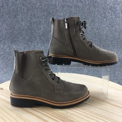 Botas Crown Vintage Para Mujer 8 M Shay Combat Gris Cuero Con Cordones Cremallera Lateral Informales Foto 1 de 4