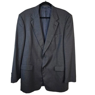 Casaco masculino vintage Burberrys 43L listra de pino de carvão lã 2 botões escritório - Imagem 1 de 4