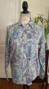 Lauren Ralph Lauren Women's Cotton Blue Paisley Button Up Long Sleeve Shirt Sz M - Picture 1 of 11