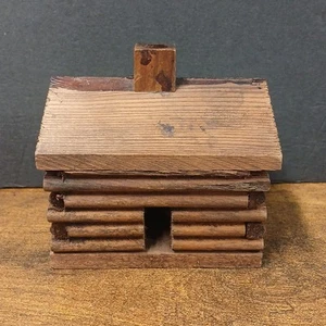 Vintage Miniature Wood Log Cabin Trinket Box Decor 4" x 3" x 3.5" - Picture 1 of 9