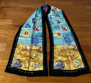 Rare Bill Blass Silk Scarf Sea Theme Shells Fish Vintage Underwater - Picture 1 of 9