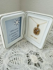 Vintage Michael Anthony 10k Two Tone Gold Diamond Angel Pendant Necklace NIB - Picture 1 of 5