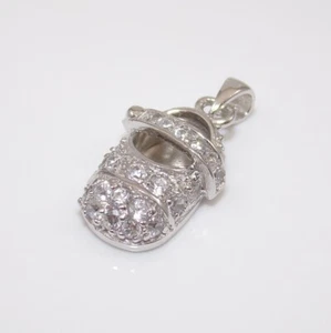 Neu ohne Etikett Sterlingsilber klar CZ Baby Schuh Bootie Anhänger - Bild 1 von 3