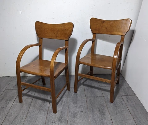 Vintage Pair of Rustic Child/Kid Wood School Playroom Desk Chairs Cover