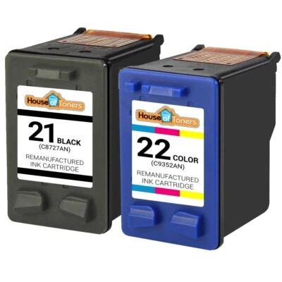 2PK Compatible With HP 21 Black HP 22 Color Cartridges for Officejet J3608 J3625 - Image 1 of 4
