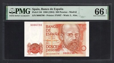 Spain, Banco de España, 200 Peseta, 1980(1984) P156 Uncirculated Graded 66 - Image 1 of 2