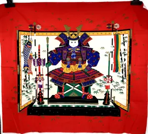 Vintage Kanebo Giappone Samurai Guerriero Scena Tessuto Cotone Novità 44,5"x39,5" - Foto 1 di 9