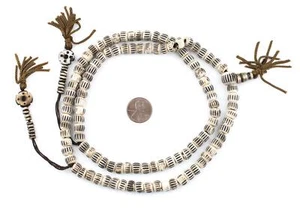 Cream Vintage-Style Carved Chevron Bone Prayer Beads 8mm Nepal Brown Round - Picture 1 of 2